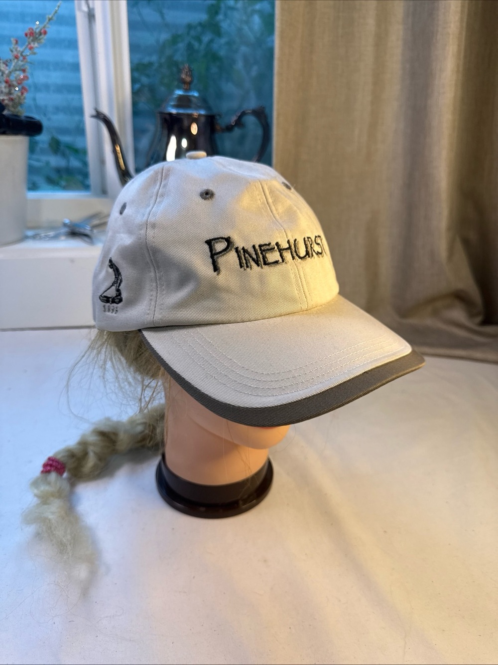 Pinehurst Golf Embroidered Beige Baseball Cap with Grey Trim